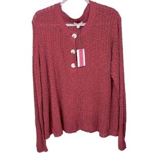 ANDREE by Unit Red Open Knit‎ Henley Sweater Plus Size 2X